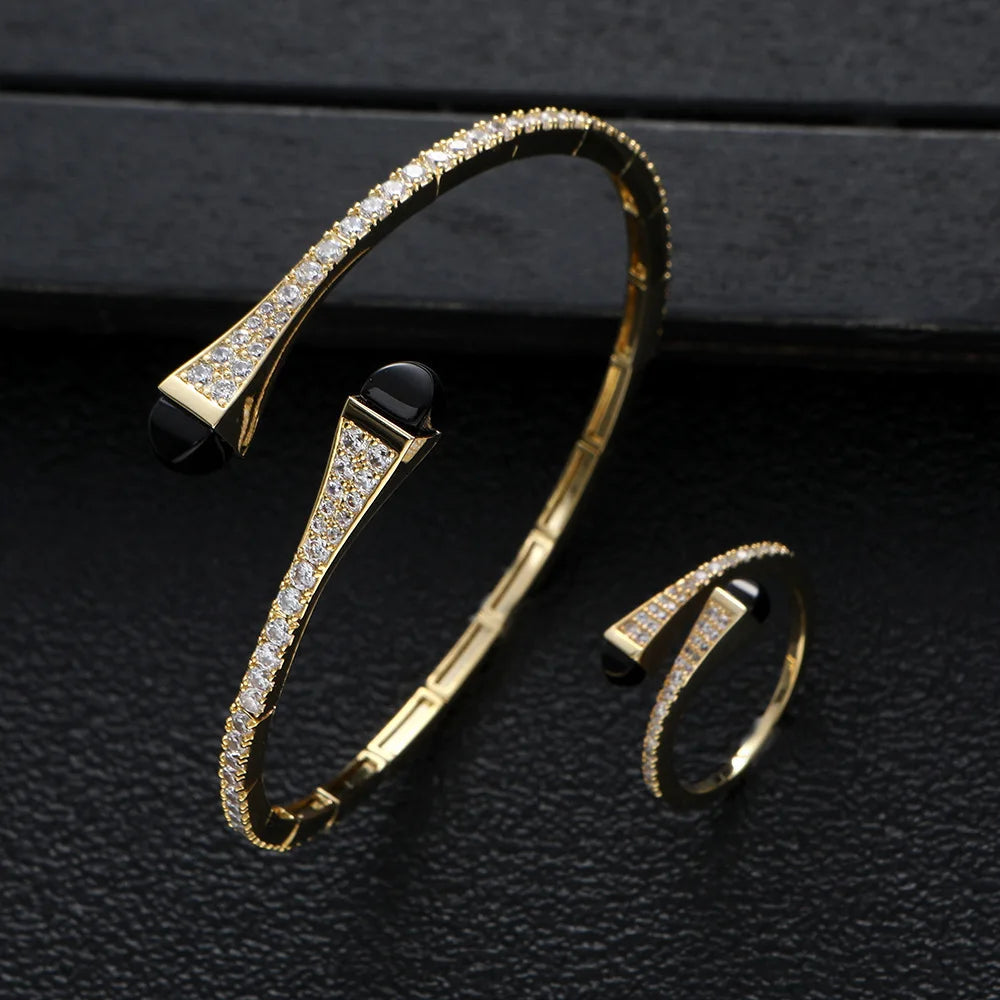 New jerseis Women's Fashion 2 Pcs Bracelet & Ring Set مجموعات المجوهرات Resin Simple Design Gold Open Cuff Bangle Jewelry Set    Home Decor Supply | Online Retail | ShoreShopper.com