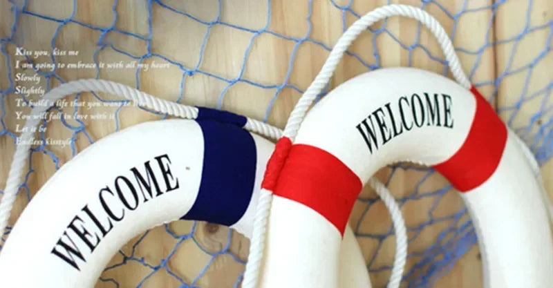 Nautical Style Welcome Decorative Red Blue Life Buoy Home Marine Beach Wall Decoration Crafts Living Room    Your Coastal Marketplace | Shoreshopper.com