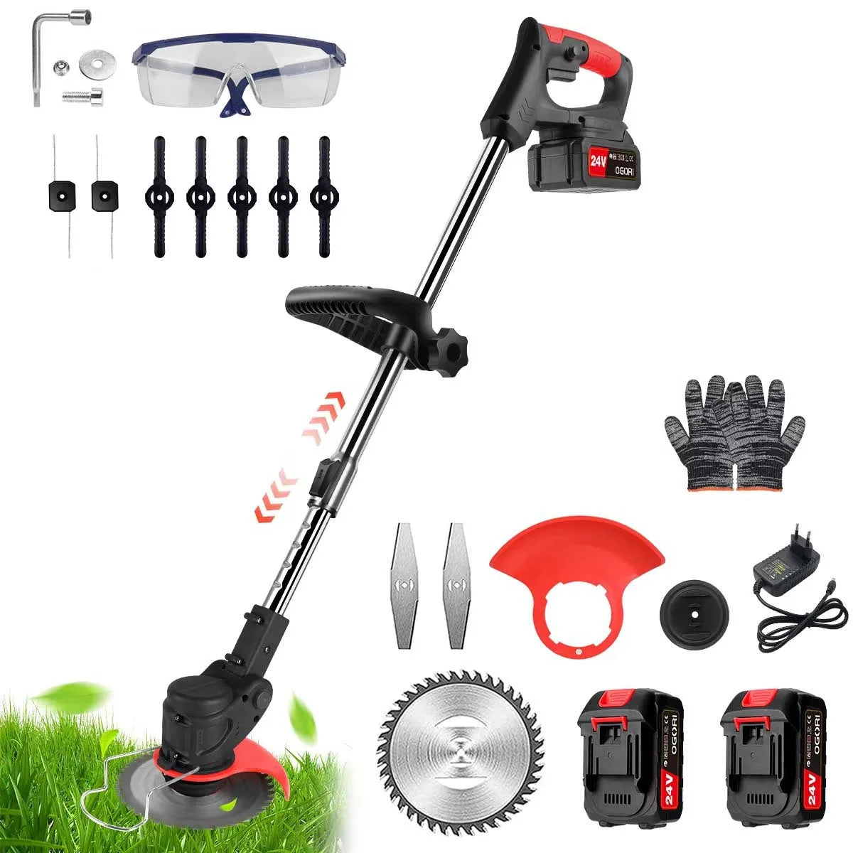 Electric Lawn Mower Cordless Grass Cutter with 2 Batteries Handheld Lawnmower Adjustable Length Grass Trimmer    Home Decor Supply | Online Retail | ShoreShopper.com