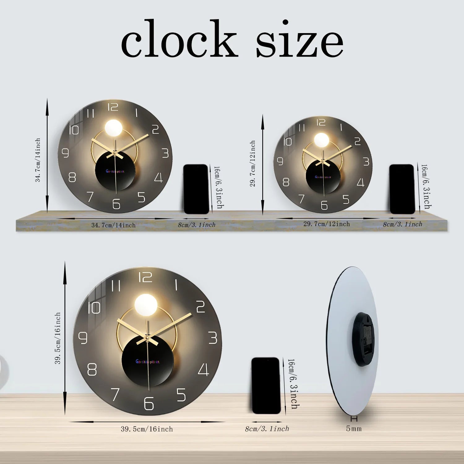 Light Luxury Simple Light and Shadow Flat Pattern Tempered Glass Wall Clock Living Room Bedroom Kitchen Home Decoration Wall Clock Silent Quartz Clock Holiday Gift 12 Inches 14 Inches 16inch (Without Batteries)    Home Decor Supply | Online Retail | ShoreShopper.com