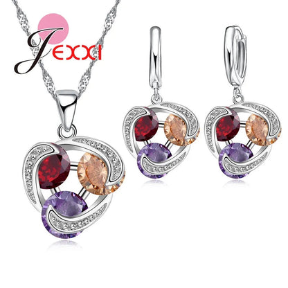 Colorful Crystal Jewelry Set for Female Girls 925 Sterling Silver Pendant Necklaces Earrings Set Women Wedding Accessorie    Home Decor Supply | Online Retail | ShoreShopper.com