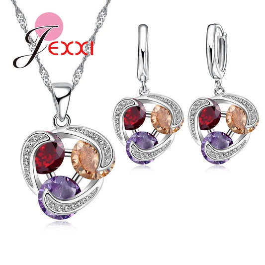 Colorful Crystal Jewelry Set for Female Girls 925 Sterling Silver Pendant Necklaces Earrings Set Women Wedding Accessorie    Home Decor Supply | Online Retail | ShoreShopper.com