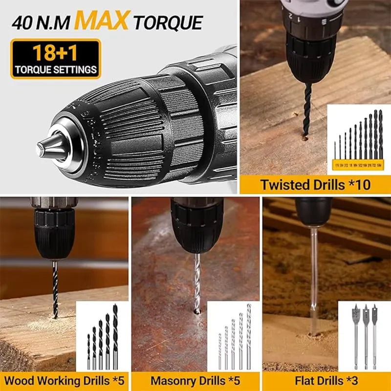 20V DEKO  cordless drill kit with battery,  manual repair, men's drill,basic toolbox, suitable for household tools - ShoreCo.Shop