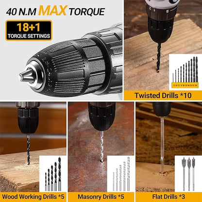 20V DEKO  cordless drill kit with battery,  manual repair, men's drill,basic toolbox, suitable for household tools - ShoreCo.Shop