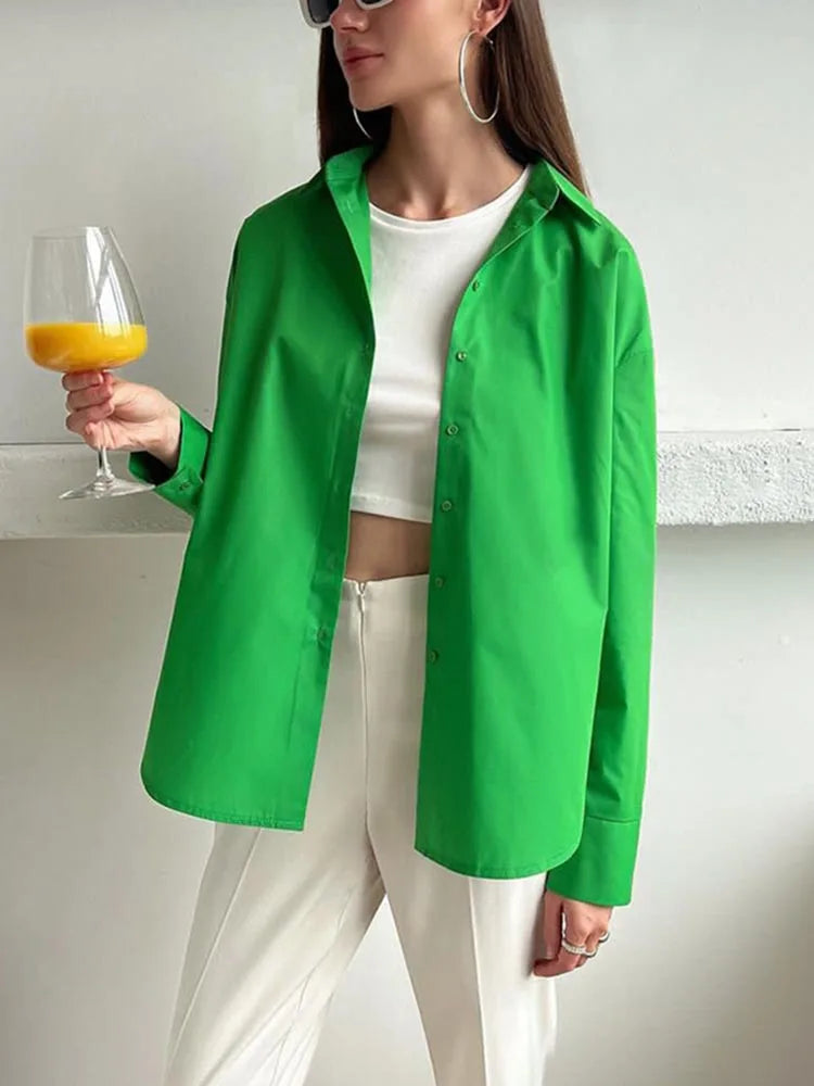 Women's Shirt Beautiful Cotton Oversized Candy Colors Shirts & Blouses Long SleevesSolid Green Blouses for Women Fashion 2025    Your Coastal Marketplace | Shoreshopper.com