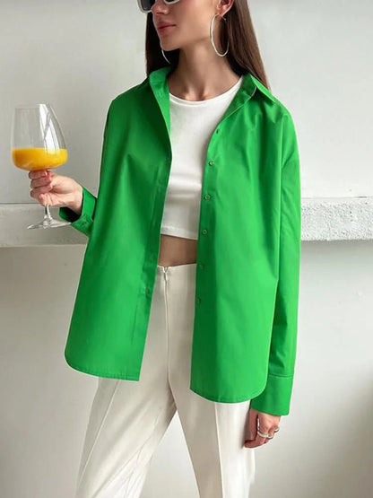 Women's Shirt Beautiful Cotton Oversized Candy Colors Shirts & Blouses Long SleevesSolid Green Blouses for Women Fashion 2025    Your Coastal Marketplace | Shoreshopper.com