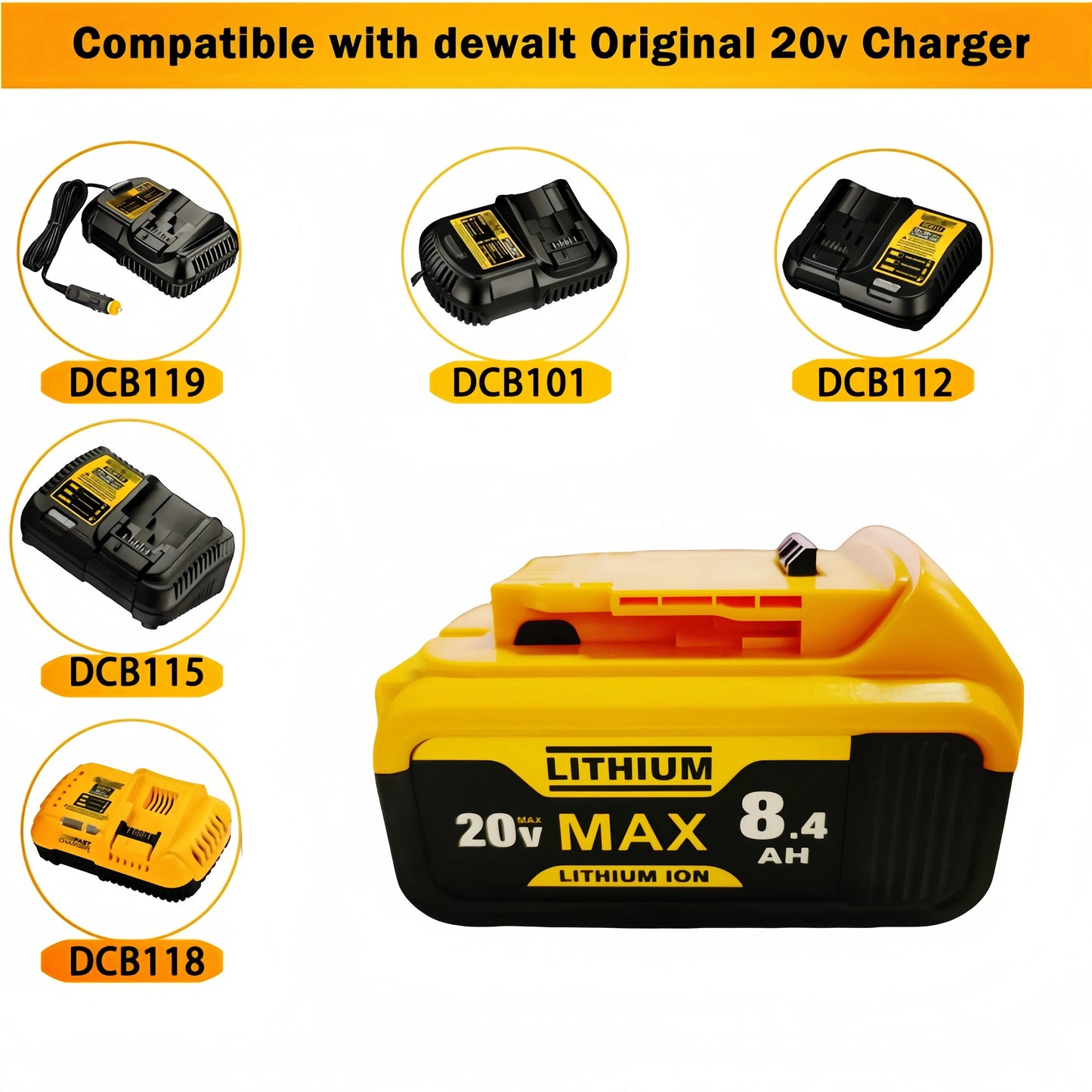 For Dewalt 20V 8.4Ah Battery Pin DCB205 Hand Drill Electric Tool 18650 Lithium Battery Power Battery DCB206-2 DCB205-2 DCB205    Home Decor Supply | Online Retail | ShoreShopper.com