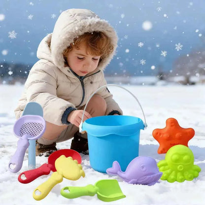 Beach Toy Set for Kids Plastic Sand Play Set with Bucket, Shovels, Molds Sea Creature Molds, Smooth Edges, Bright Colors