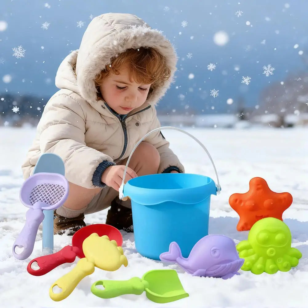 Beach Toy Set for Kids Plastic Sand Play Set with Bucket, Shovels, Molds Sea Creature Molds, Smooth Edges, Bright Colors    Your Coastal Marketplace | Shoreshopper.com