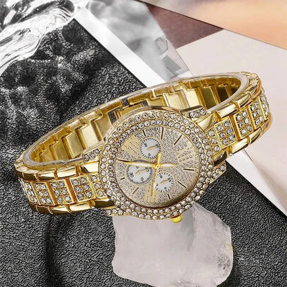 Women's Quartz Watch Gold Luxury Women Ring Necklace Earring Rhinestone Fashion Wristwatch Casual Ladies Watches Jewelry Set    Home Decor Supply | Online Retail | ShoreShopper.com