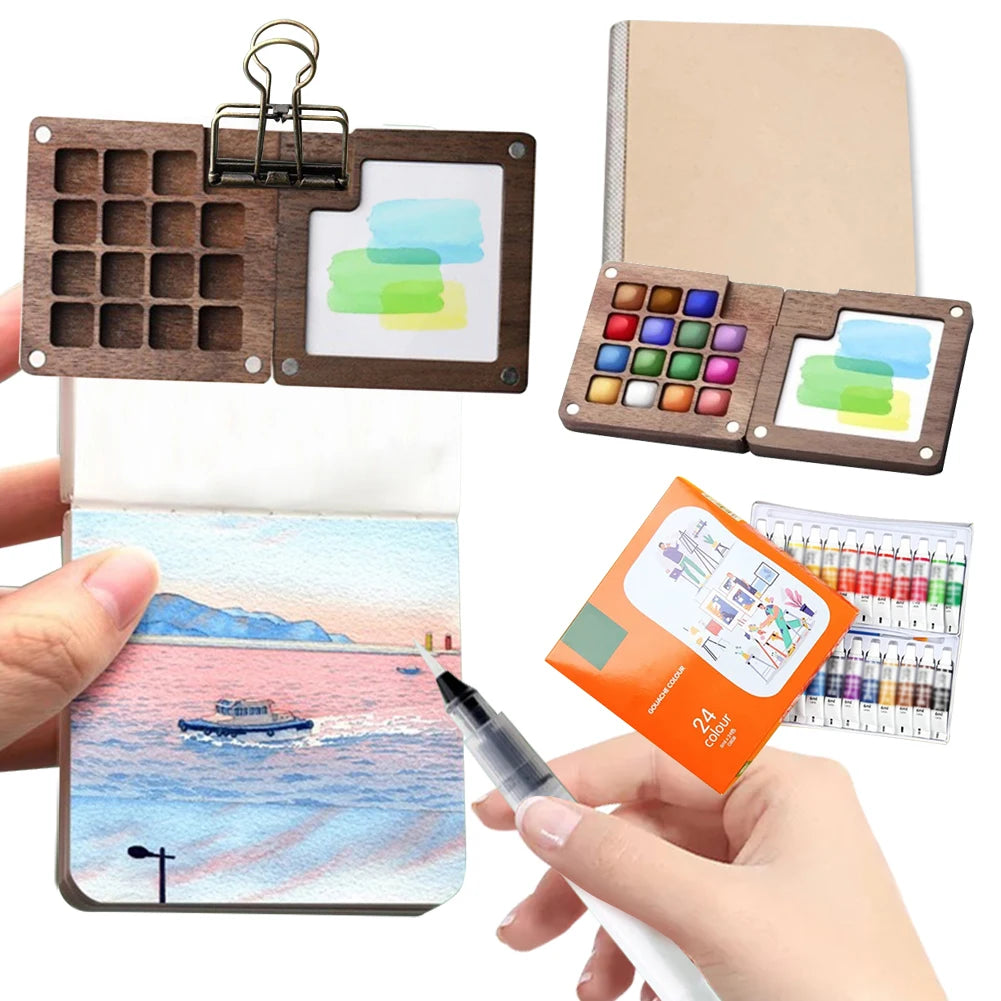 8/15 Colors Portable Travel Gouache Palette Set Mini Walnut Paint Box Artist Gouache Paint Palette Sketchbook Art Supplies    Home Decor Supply | Online Retail | ShoreShopper.com
