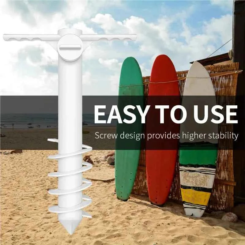 Beach Umbrella Stand And Holder with Spiral Ground Anchor Plug Outdoor Travel Accessory with Hook Inserts for Beach Equipment