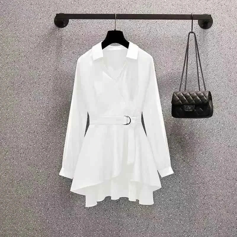 Women Blouses Summer Shirts 2025 New Short Spring High Waist Long Sleeve Shirt Casual Elegant Work Slim Fit White Black Y2k Top