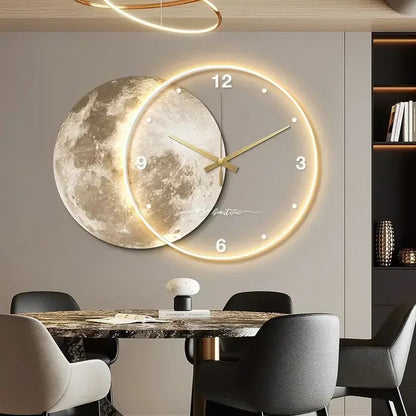 Large Wall Clock Luxury Dining Room Living Room Moon The Earth Modelling LED Light Silent Movement Bedroom Clock Wall Decoration    Home Decor Supply | Online Retail | ShoreShopper.com