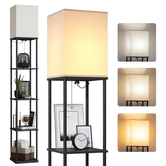 Modern Shelf Floor Lamp with Shade and LED Bulb Corner Display Lamps Shelves for Living Room Bedroom Office Black    Home Decor Supply | Online Retail | ShoreShopper.com