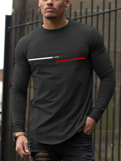 Men's 100% pure cotton summer loose comfortable casual  PARIS print large round neck long sleeve T-shirt top    Home Decor Supply | Online Retail | ShoreShopper.com