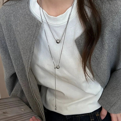 Personality Design Silver Color Stainless Steel Beaded Ball Pendant Necklace for Women Double Layer Hip Hop Rock Chokers Jewelry    Home Decor Supply | Online Retail | ShoreShopper.com