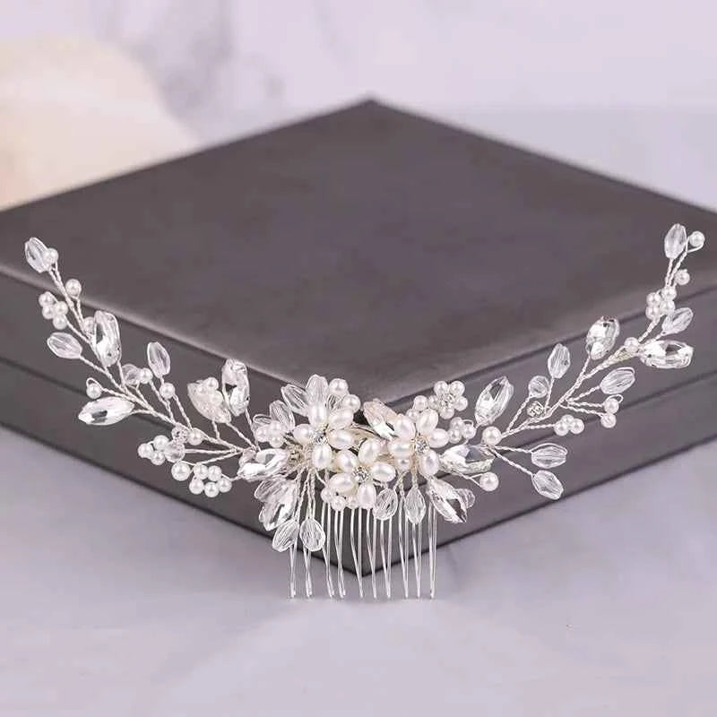 Headwear: Popular in Europe and America - Pearl Hair Comb for Wedding Gowns and Formal Attire - Decorative Diamond Hair Bun - Fa