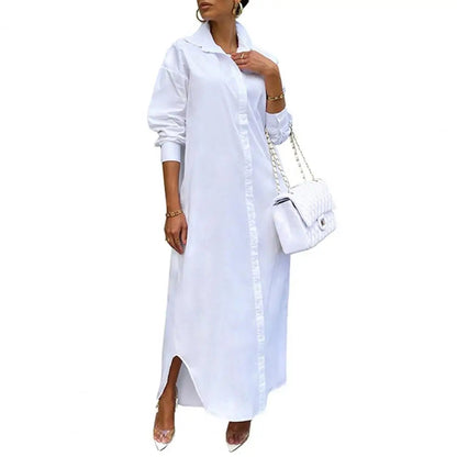 Women Shirt Windproof Shirt Dress Versatile Hem Stylish Autumn Winter Solid Color Shirt Long Dress    Your Coastal Marketplace | Shoreshopper.com