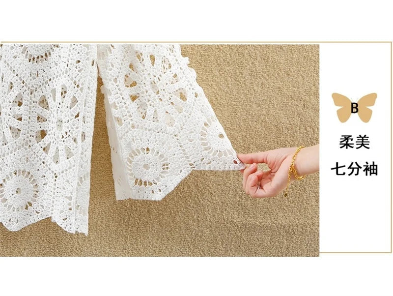 Women's Shirt 2025 Hollow out New Female Coat Knitted Shirt Lace Thin Hook Flower Loose Solid Color Fashion Top Hoodie Versatile    Your Coastal Marketplace | Shoreshopper.com