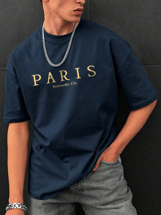 Paris Romantic City Letter Graphic Print Tees Men T-Shirt Summer Loose Clothing Loose Cotton Oversize Tshirt Street Soft Tops    Home Decor Supply | Online Retail | ShoreShopper.com