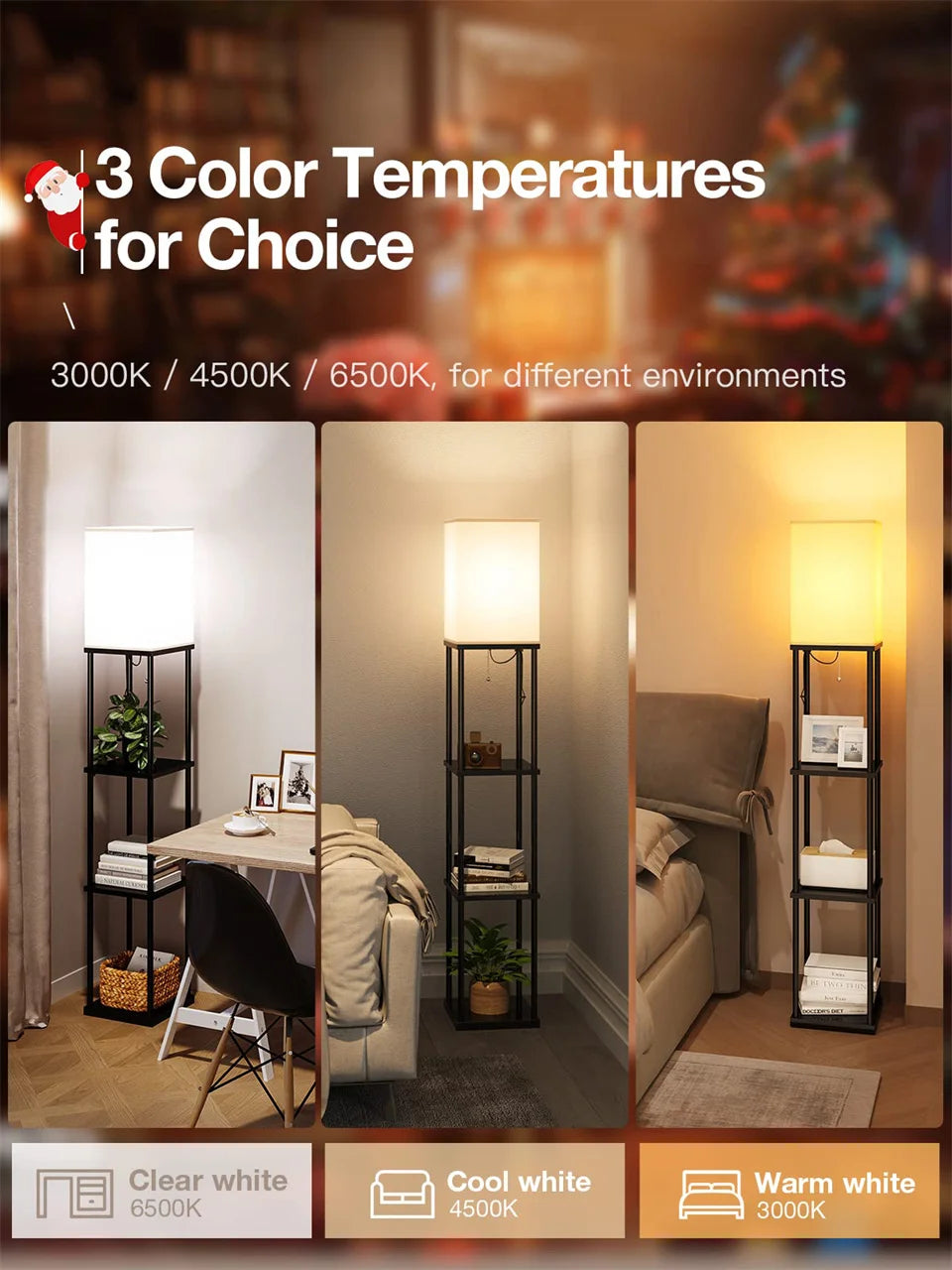 Modern Shelf Floor Lamp with Shade and LED Bulb Corner Display Lamps Shelves for Living Room Bedroom Office Black    Home Decor Supply | Online Retail | ShoreShopper.com