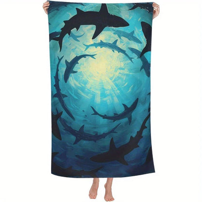 Beach towel shark print pattern sun protection windproof suitable for swimming pool camping travel blanket    Your Coastal Marketplace | Shoreshopper.com