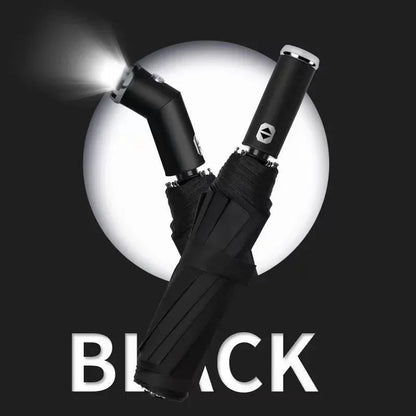 Travel Umbrella with Built-In LED Flashlight Rotating Handle Windproof 10-Rib UV Protection Automatic Open Design    Your Coastal Marketplace | Shoreshopper.com