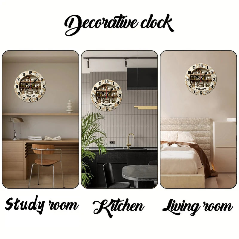 2D Flat Kitchen Rules Design Wooden Round Silent Hanging Wall Clock,For Living Room,Office,Study Room,Bedroom, Home Decoration    Home Decor Supply | Online Retail | ShoreShopper.com