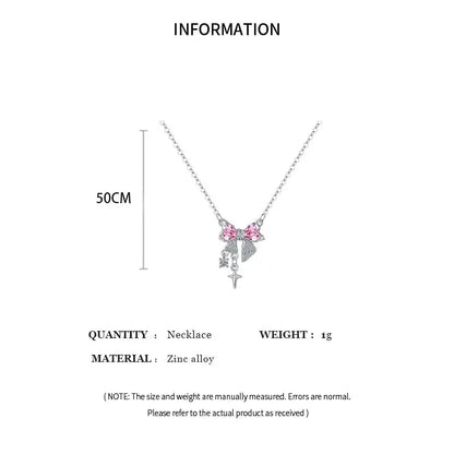 Fashion Fairy Pink Crystal Bow Knot Pendant Necklaces Y2K Girls Sweet Rhinestone Heart Clavicle Chain Women Jewelry Gifts    Home Decor Supply | Online Retail | ShoreShopper.com