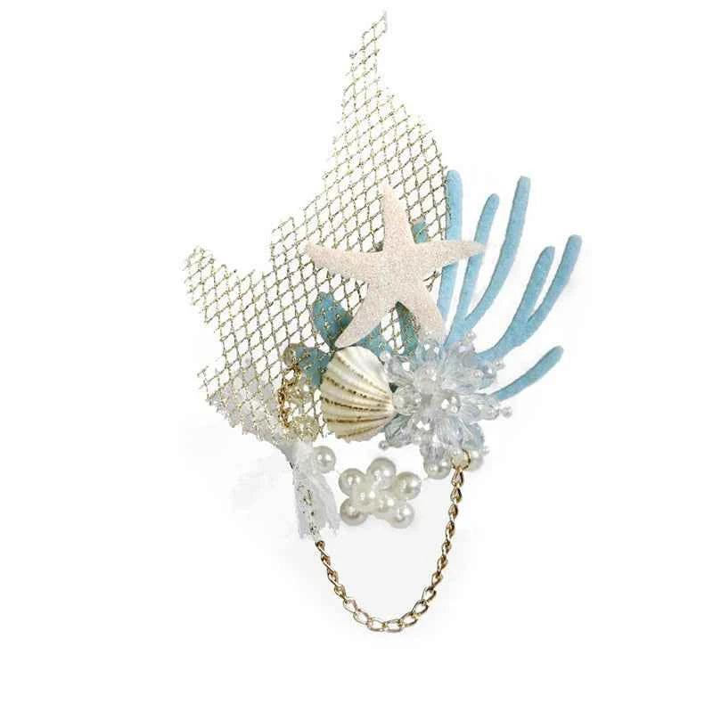 Mermaid Themed Hair Accessories, Artificial Crystal Shell, Starfish and Coral Decor, Perfect for Beachside & Party Decoration