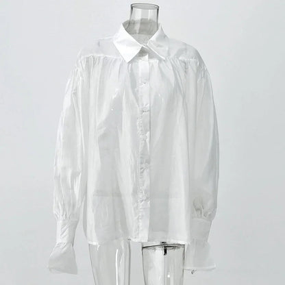 Women's Shirt Long Sleeve Turn-down Collar Sexy See-through Loose Button Women Shirts Beach Style Simple Solid Color Casual Tops    Your Coastal Marketplace | Shoreshopper.com