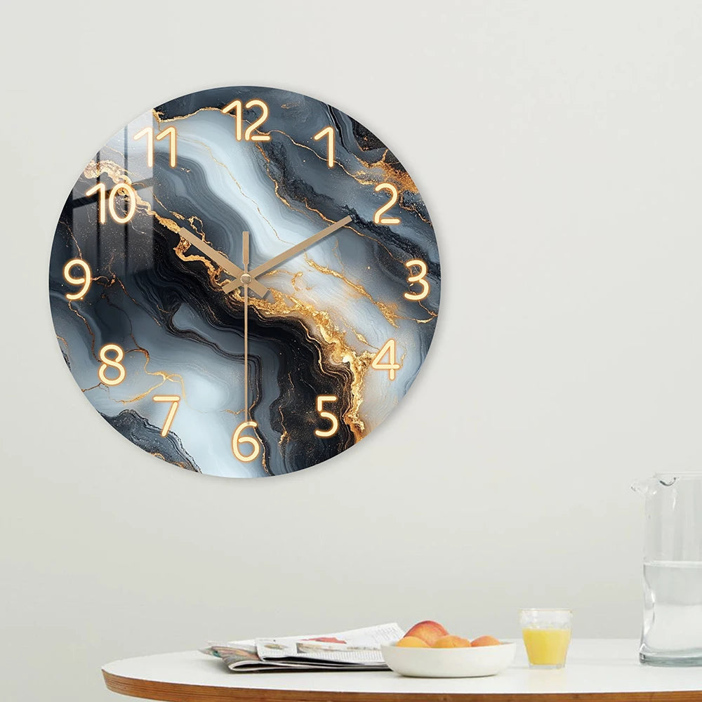 1 piece wooden wall clock, fantasy theme - blue and gold marble - like texture pattern tempered film veneer silent clock, suitab    Home Decor Supply | Online Retail | ShoreShopper.com
