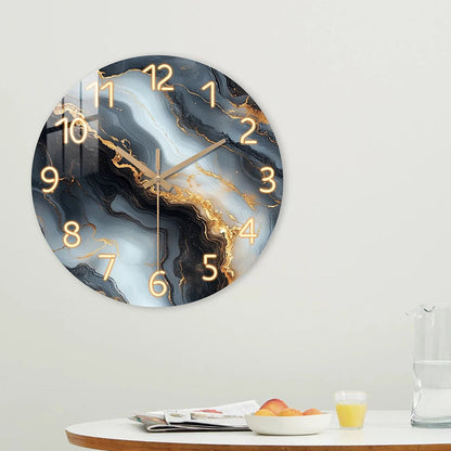 1 piece wooden wall clock, fantasy theme - blue and gold marble - like texture pattern tempered film veneer silent clock, suitab    Home Decor Supply | Online Retail | ShoreShopper.com