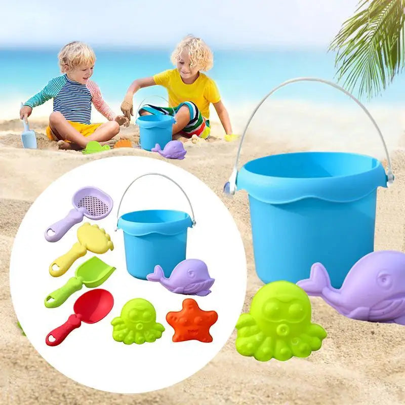 Beach Toy Set for Kids Plastic Sand Play Set with Bucket, Shovels, Molds Sea Creature Molds, Smooth Edges, Bright Colors    Your Coastal Marketplace | Shoreshopper.com