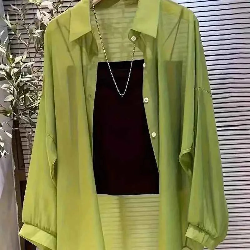 New Women's Shirt | Lightweight Breathable, Solid Color, Straight Button Placket, Lapel, Long-Sleeve, Outerwear & Sun-Protective
