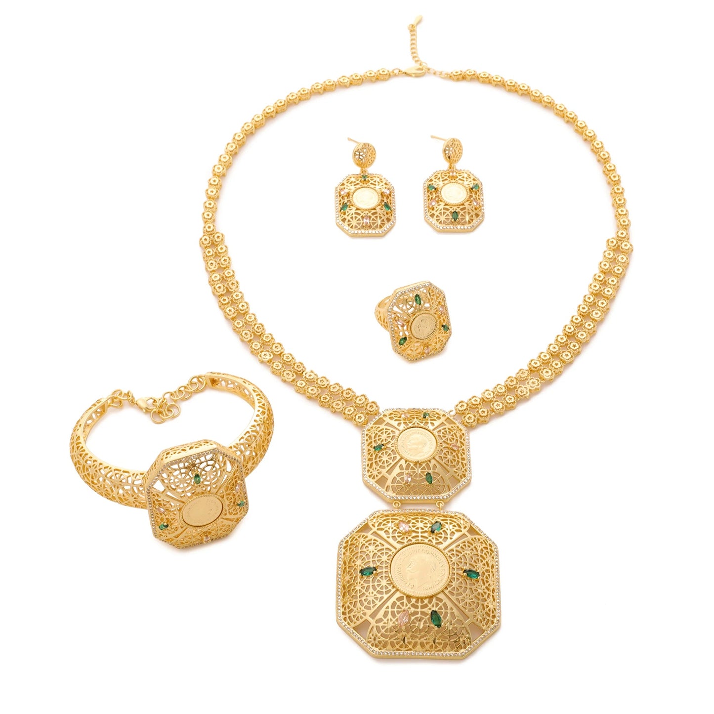 Women's Jewelry Set Dubai Nigerian Kuwaiti Bridal 24k Gold Plated Spinel Zirconia Human Head Ancient Coin Earrings Necklace Rin    Home Decor Supply | Online Retail | ShoreShopper.com
