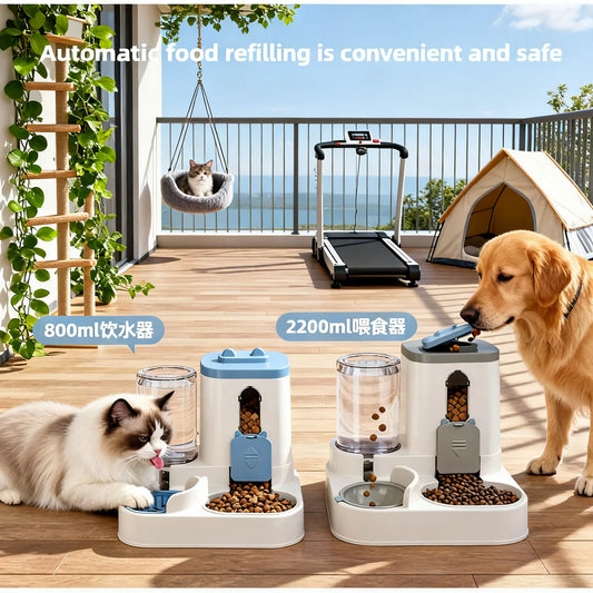 Dog & Cat Automatic Feeder & Waterer Set: Gravity Design, Leak-Proof, Spill-Proof, Anti-Slip, Easy to Clean, Built-In Food Bowl - ShoreCo.Shop