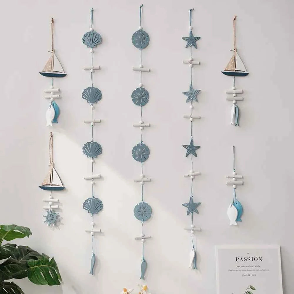 Wall Hanging Hand Made Mediterranean Starfish Hung Fish Nautical Decor Hang Wood Marine Pendant for Home Decoration קישוטי קיר