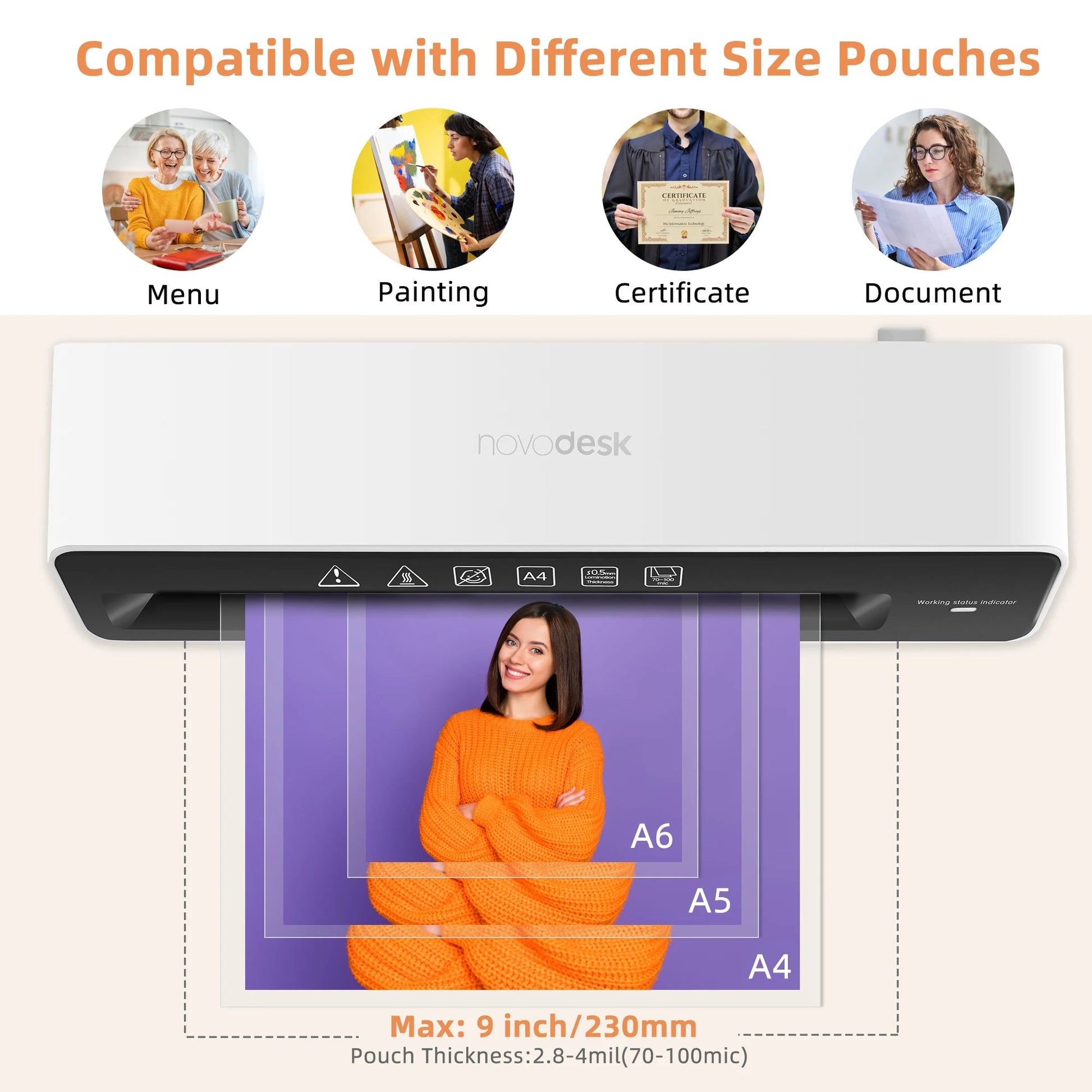 Deli 9in Max Width Thermal Laminator with 20 A4 Pouches, Quick Warm-Up, Never Jam, Desktop Laminator for Home Office Use    Home Decor Supply | Online Retail | ShoreShopper.com