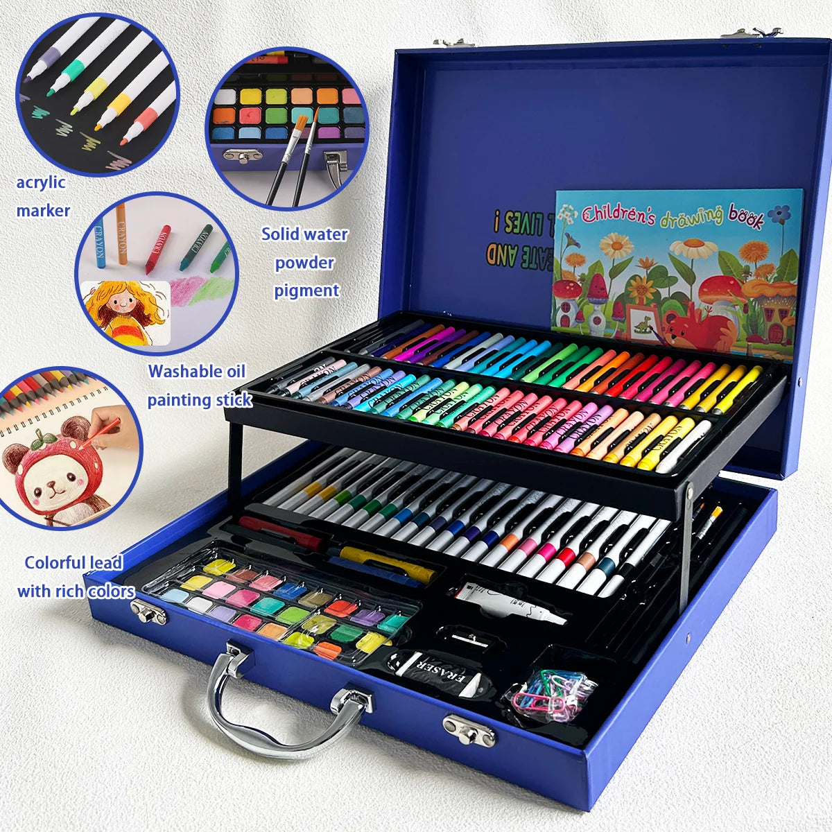 Cartoon Art Supplies,156 Pack Painting Drawing Art Kit ,Deluxe Double Layers Art Set Tool,Colored Pencils,Oil Pastels,Watercolor    Home Decor Supply | Online Retail | ShoreShopper.com