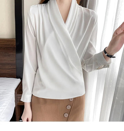 Women's Shirt, New 2026 Spring & Autumn Style, Cross V-Neck Long Sleeve Versatile Top    Your Coastal Marketplace | Shoreshopper.com