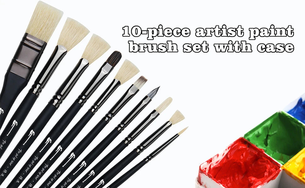 10 Pcs Paint Brushes Set Bristle Hair Professional Drawing Long Rod Painting Brush Oil Acrylic Watercolor Art Supplies    Home Decor Supply | Online Retail | ShoreShopper.com