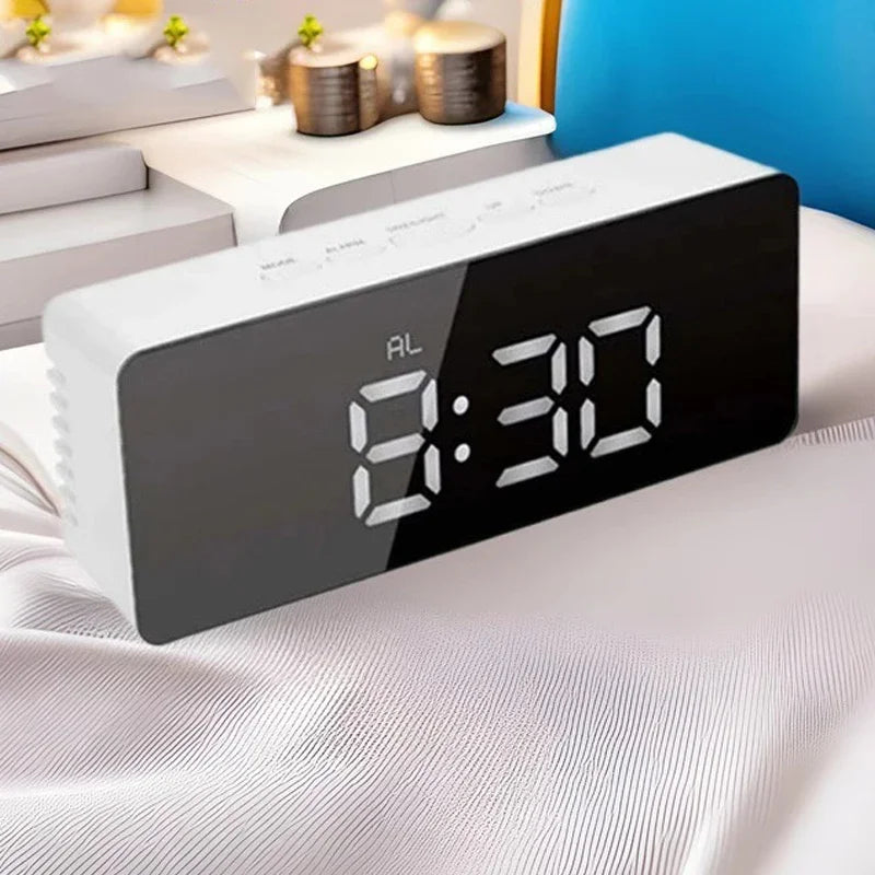 1Pc White Digital Clock LED Mirror Table Clock Snooze Display Time Night Light Desktop USB Alarm Clock Home Decor Desk Clock    Home Decor Supply | Online Retail | ShoreShopper.com