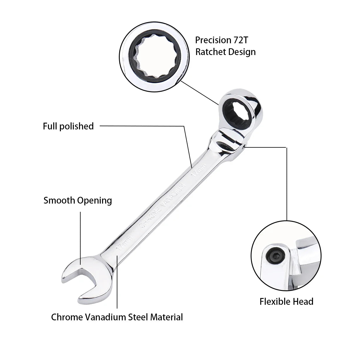 Ratchet Wrench of Keys Spanner Set Hand Tool 72-Tooth Ratcheting Flexible Head Mirror Finish 6mm-27mm Auto and Home Repair 1 pcs    Home Decor Supply | Online Retail | ShoreShopper.com