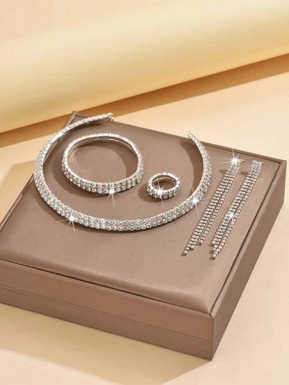 5pcs Luxurious Rhinestone Jewelry Set for Women,Choker, Earrings, Stretch Bracelet & Ring for Weddings, Banquets & Parties    Home Decor Supply | Online Retail | ShoreShopper.com