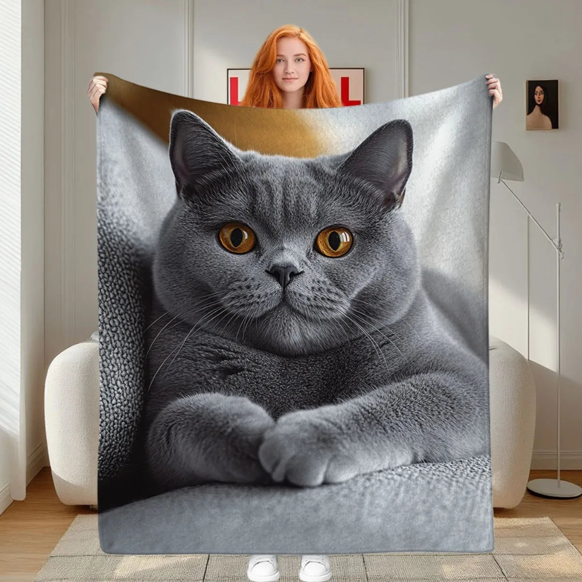 Personalized British Shorthair Cat Fleece Blanket - Custom Feline Portrait Luxury Plush Throw    Your Coastal Marketplace | Shoreshopper.com