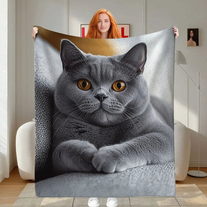 Personalized British Shorthair Cat Fleece Blanket - Custom Feline Portrait Luxury Plush Throw    Your Coastal Marketplace | Shoreshopper.com