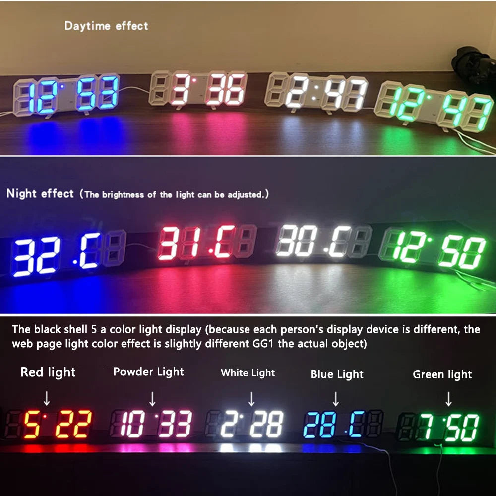 3D LED Digital Clock 12/24H Time Display Colorful Clock for Office/Living Room/Meeting Room/Kitchen    Home Decor Supply | Online Retail | ShoreShopper.com