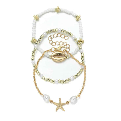 3Pcs Summer Shell Bracelet Set for Women Bohemia Starfish Charm Pearl Seed Beads Party Summer Beach Jewelry Pulseras Mujer